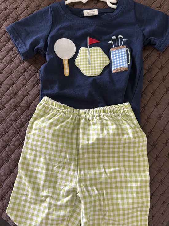 Other - Navy Golf Appliqué Tee & Green Gingham Shorts Set